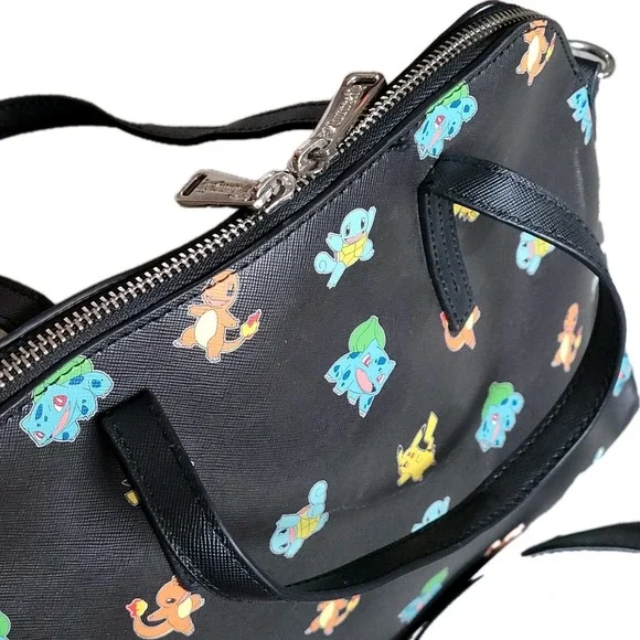 Loungefly Pokémon Black Purse RARE Retired All-Over Print Starters HEART LOGO - Picture 10 of 15